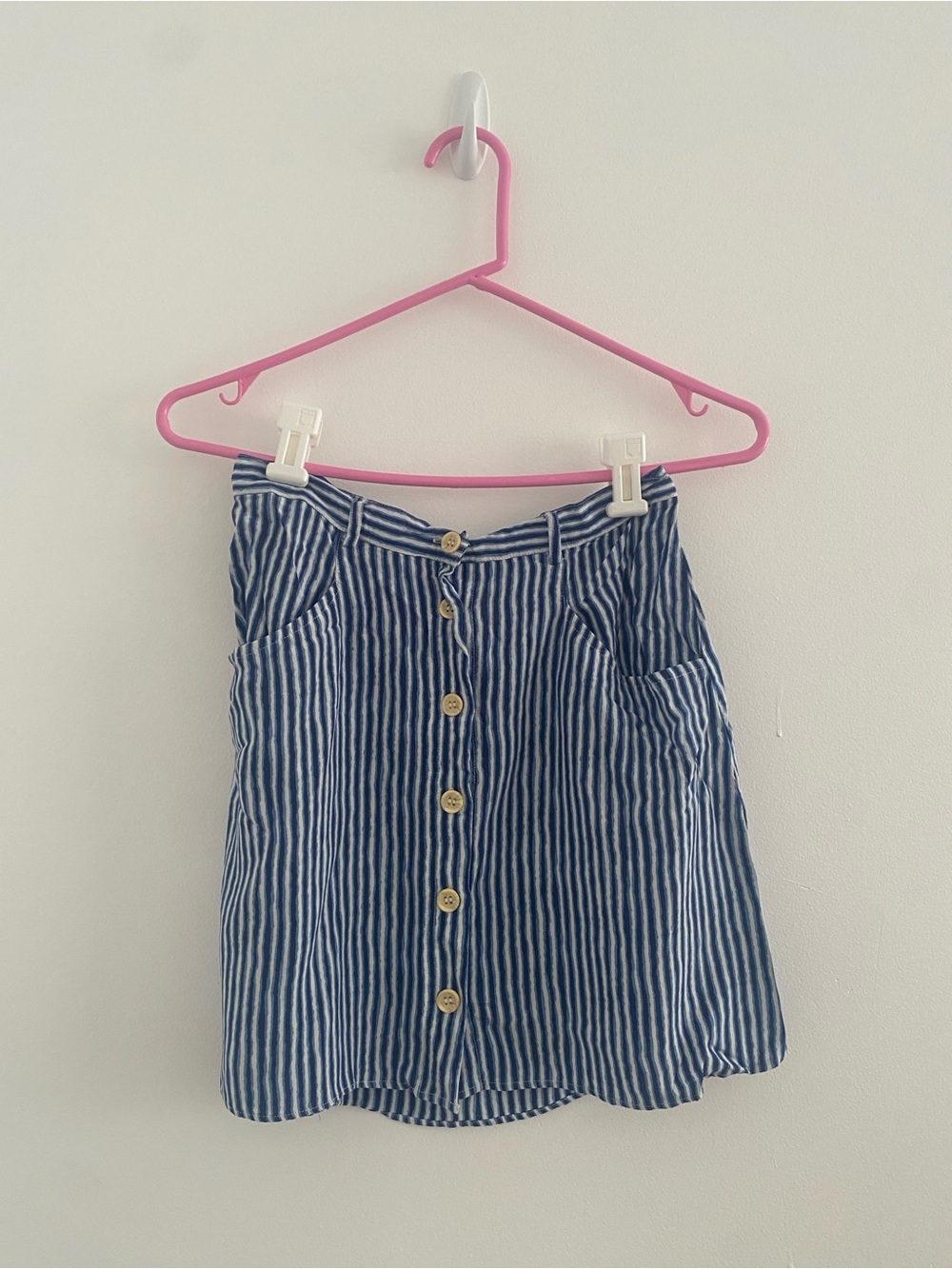 Blue and White Striped Button-Front Mini Skirt Size S